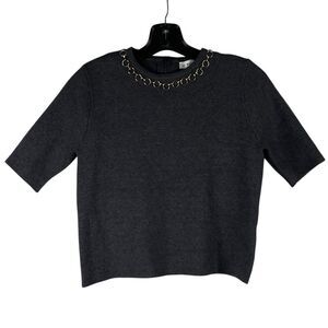 Zara Knit Short Sleeve Gold Chain Sweater Small
